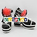 Cosplay Lolita Corto Nero Bianco Rosso Fiore Scarpe (53932)